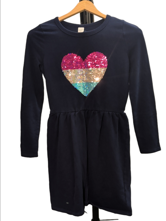 Carter's Other - Carter's Girls Size 14 Navy Long Sleeve Flip Sequin Heart Sweatshirt Dress